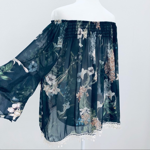 ⭐️Tempo Paris⭐️Silk Chiffon 3/4 Bell Sleeve Blouse - Picture 6 of 12